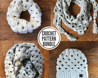 Arcade Pattern Collection Bundle. **Crochet Patterns Only. Infinity scarf pattern. Souch hat pattern. Cowl Pattern. Triangle Scarf Pattern.