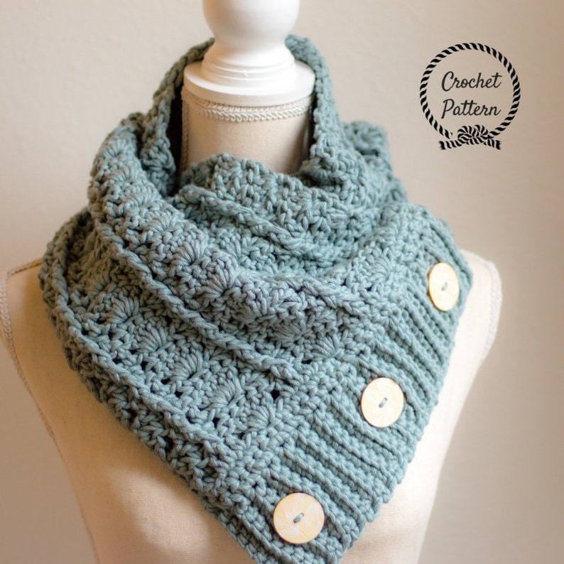 Elizabethan Crochet Cowl Pattern Only. Crochet Cowl Pattern. Button Cowl Pattern. Crochet Scarf Pattern. Crochet Button Cowl. Chunky Scarf image 1