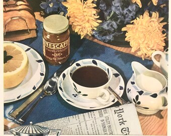 1945 Nescafe Instant Coffee Roaster Fresh Coffee Made Right In The Cup Vintage Print Ad
