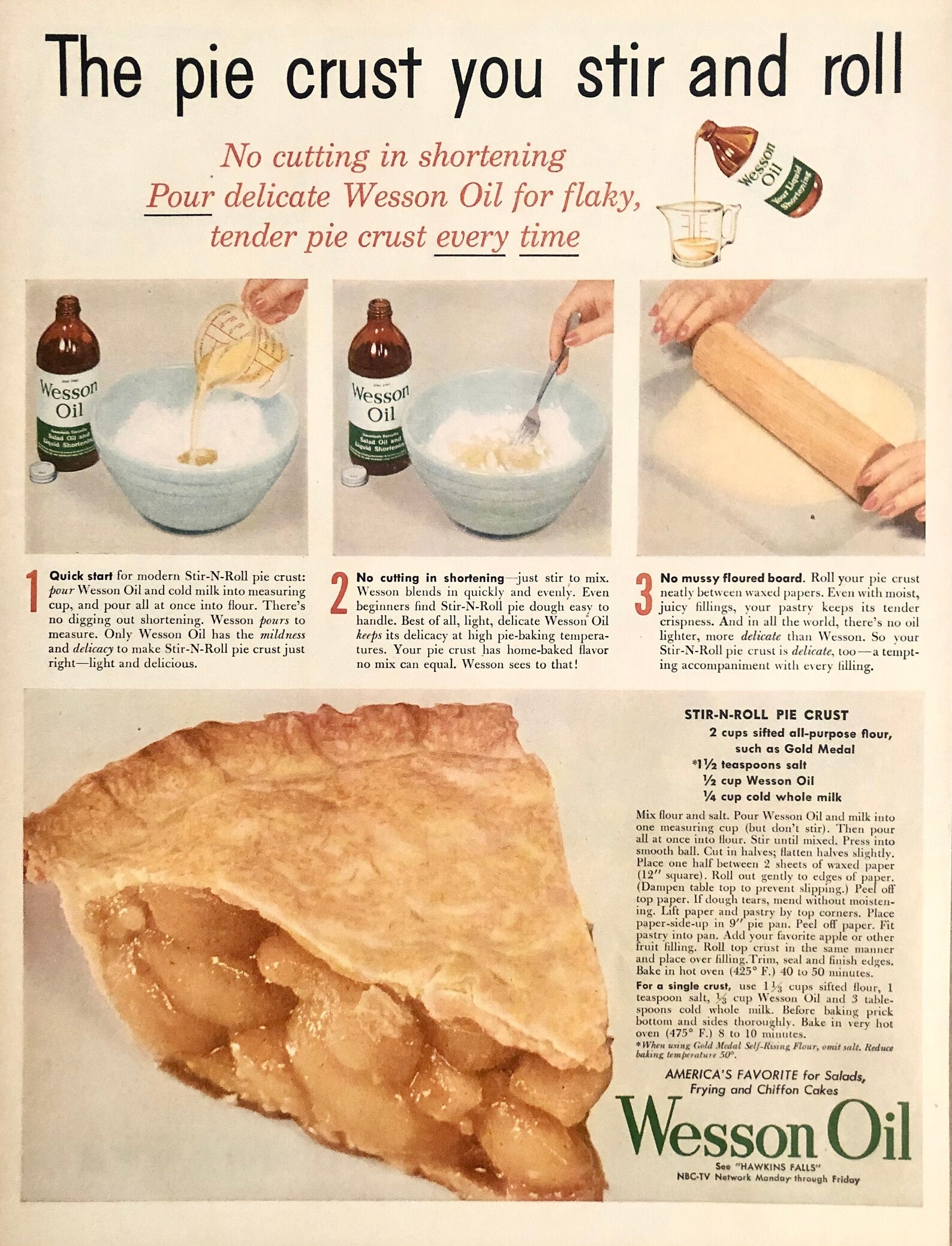 1954 Wesson Oil the Pie Crust You Stir & Roll Etsy