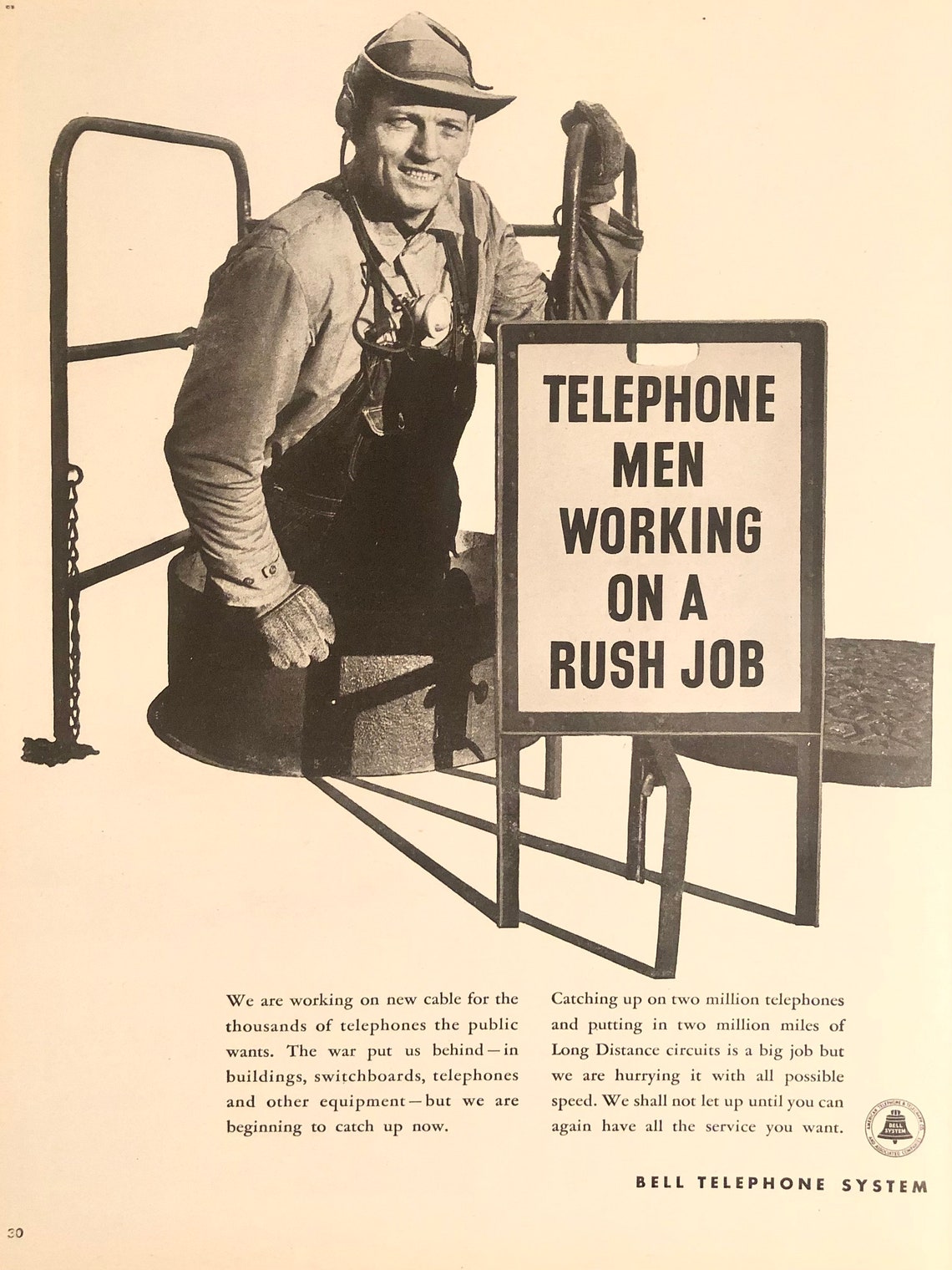 1946 Bell Telephone System telephone Men Working on A Etsy