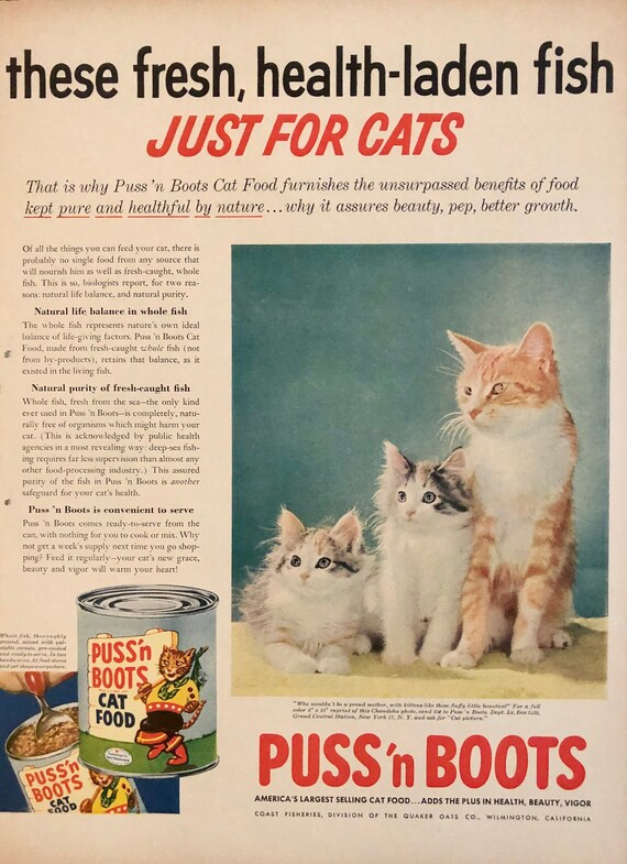 1954 Puss'n Boots Cat Food pure & Healthful by Etsy