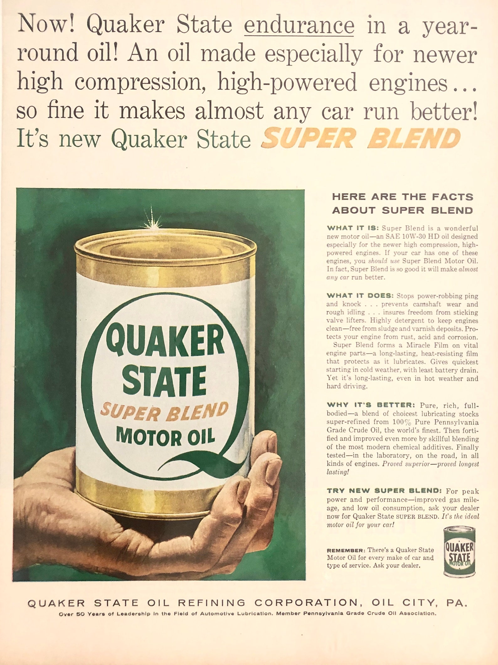 1954 Quaker State Super Blend Motor Oil An Oil Made Etsy