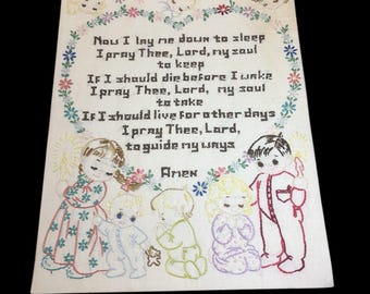 Bordado vintage de los años 60, 40 x 50 cm, decoración infantil con oración, sin marco