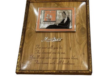 Poema vintage sobre la madre enmarcado con cristal curvo. Regalo primitivo antiguo para el Día de la Madre.