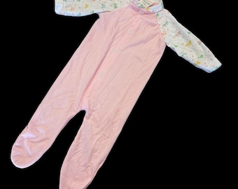 Pijama de una pieza vintage de tela de rizo color cebolla para bebé niña de 6 meses, color rosa
