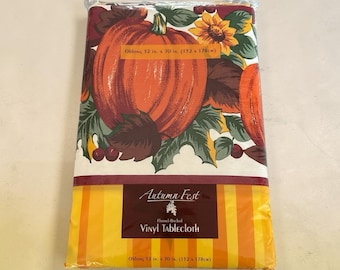 Vintage nieuw vinyl herfsttafelkleed met pompoenen, 52x70 inch, rechthoekig, retro, Kmart