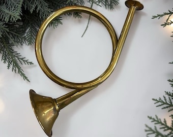 Vintage Brass Metal Natural Horn French or Hunting Style Decorative Holiday