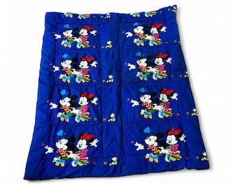 Manta de cama vintage de los años 90 para niños pequeños, 40 x 47 cm, Mickey y Minnie Mouse, regalo de Disney, decoración azul