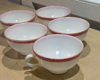 Juego de 5 tazas vintage Pyrex para café, té, leche, cristal, blanco, rosa y dorado, regalo para decoración de cocina