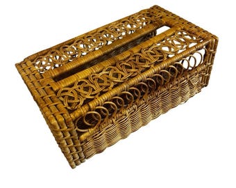 Funda rectangular para caja de pañuelos de mimbre, estilo bohemio, náutico, de playa, vintage, MCM