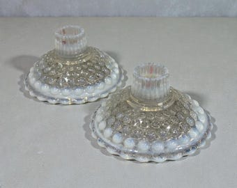 2 candelabros vintage de cristal azul pastel con piedra lunar opalescente, decoración primaveral