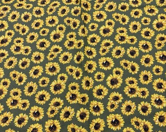 Tela de algodón con girasoles de 1 1/4 yardas, verde, amarillo, primavera, manualidades, costura, verano, floral