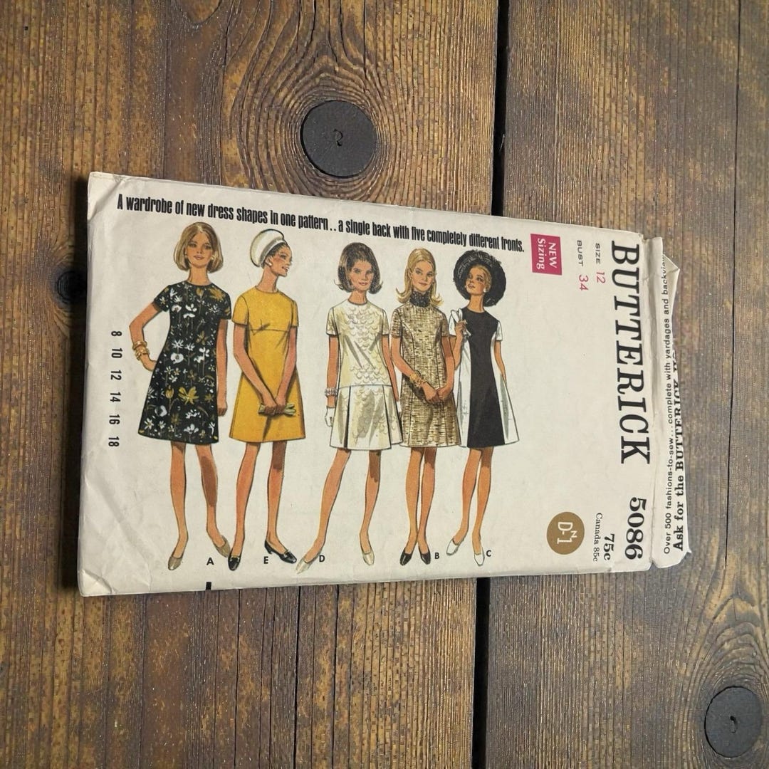 Vintage des années 1970 Butterick Sew Pattern 5086 Robe trapèze manches ...