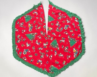 Vintage Handmade Christmas Tree Skirt Disney Mickey Minnie Mouse Decorations Red