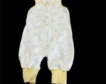 Mono vintage para bebé de 6 meses, sin mangas, color blanco y amarillo, con pájaros, para primavera