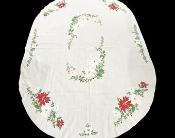 Mantel vintage ovalado oblongo de 57” x 80”, color blanco, para Navidad y Pascua. ¡LEE!