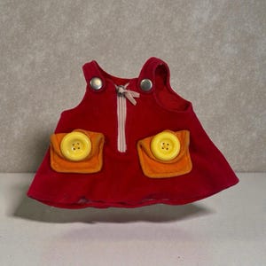 Vintage Doll Clothes Cabbage Patch Red Velvet Button Dress Top 1980s CPK Zip