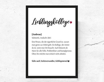 Poster Definition Lieblingskollegin mit Name - Schöne Geschenkidee für die Kollgegin