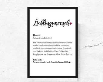 Poster Definition Lieblingsmensch mit Name - Schöne Geschenkidee zum Geburtstag  | Geschenk Mann  | Geschenk Geburtstag  | Geschenk Vatertag