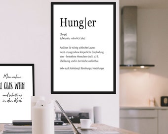 Poster mit Definition Hunger - Schöne Dekoration für die Küche