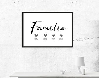 Image personnalisable « Famille » avec nom - Cadeau personnel pour Noël ou anniversaire