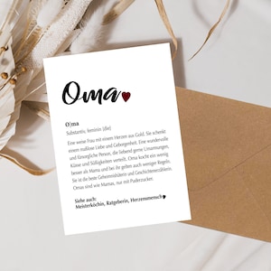 Karte Definition Oma | Opa | Mama | Papa mit Umschlag | Geschenkidee zum Geburtstag, zu Weihnachten