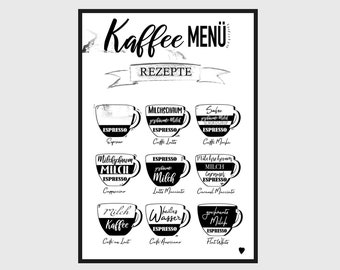 Poster Coffee menu/coffee recipes for the kitchen