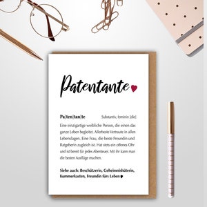 Karte Definition Patentante/Patenonkel/Lieblinsmensch... mit Umschlag  | Geschenkidee für die Patentante oder den Patenonkel