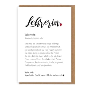 Karte Definition Lehrerin/Lehrer/Erzieherin/Erzieher... mit Umschlag  | Geschenkidee zum Abschied