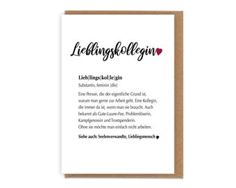 Card defining favorite colleague/favorite person/teacher... with envelope | Farewell gift idea