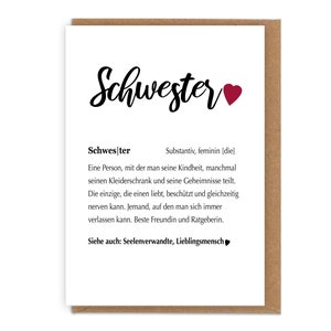 Karte Schwester mit Umschlag  | Geschenkidee zum Geburtstag, zu Weihnachten