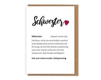 Karte Schwester mit Umschlag  | Geschenkidee zum Geburtstag, zu Weihnachten