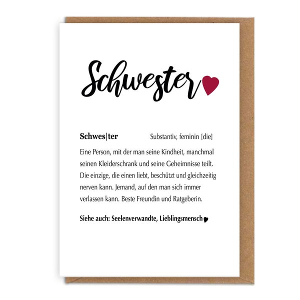 Karte Schwester mit Umschlag  | Geschenkidee zum Geburtstag, zu Weihnachten