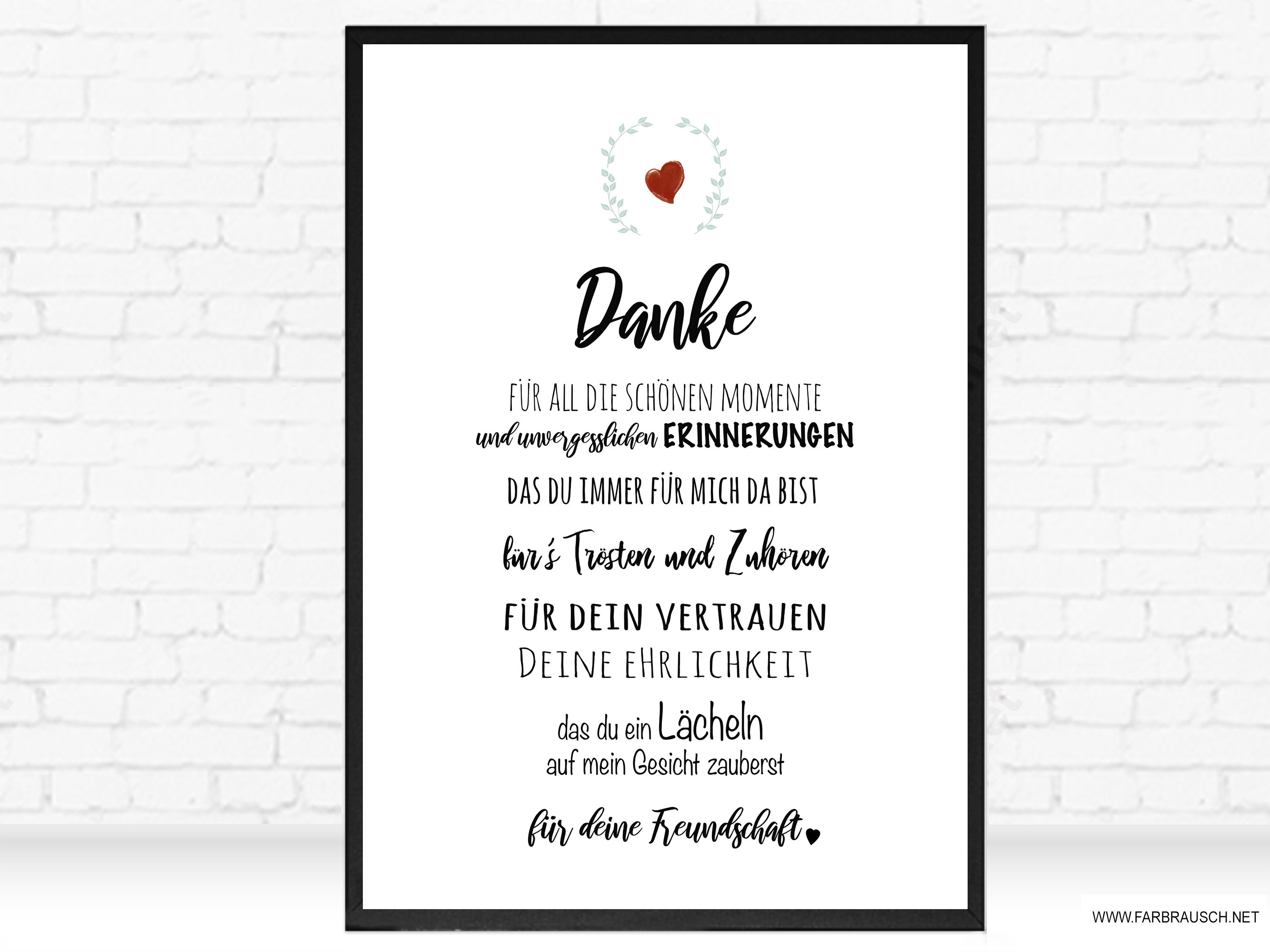 KalligraphiePoster mit Spruch Danke für deine Freundschaft Etsy