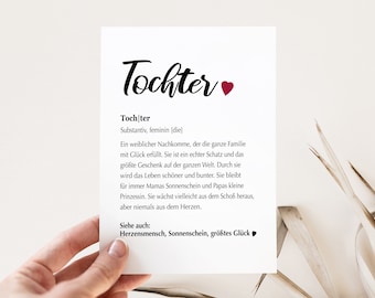 Karte Definition Tochter | Sohn | Opa | Oma | Mama | Papa | Tochter... mit Umschlag | Geschenkidee zum Geburtstag, zu Weihnachten