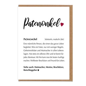 Karte Definition Patentante/Patenonkel/Lieblinsmensch... mit Umschlag  | Geschenkidee für die Patentante oder den Patenonkel