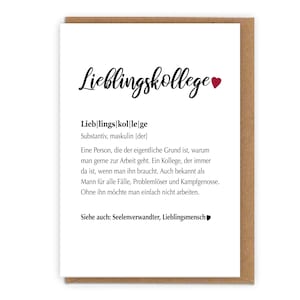 Karte Defintion Wörterbuch Lieblingskollege/in, Lieblingsmensch/Mama/Papa etc. mit Umschlag  | Geschenkidee zum Abschied oder Geburtstag