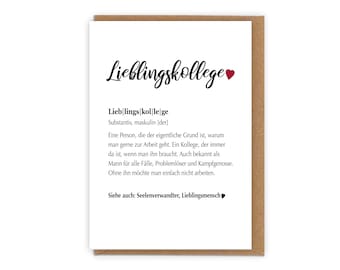 Karte Defintion Wörterbuch Lieblingskollege/in, Lieblingsmensch/Mama/Papa etc. mit Umschlag  | Geschenkidee zum Abschied oder Geburtstag