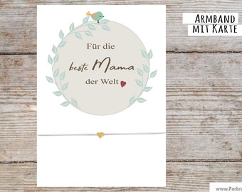 Geschenk für Mama - Armband mit Herzanhänger und Karte für die beste Mama der Welt