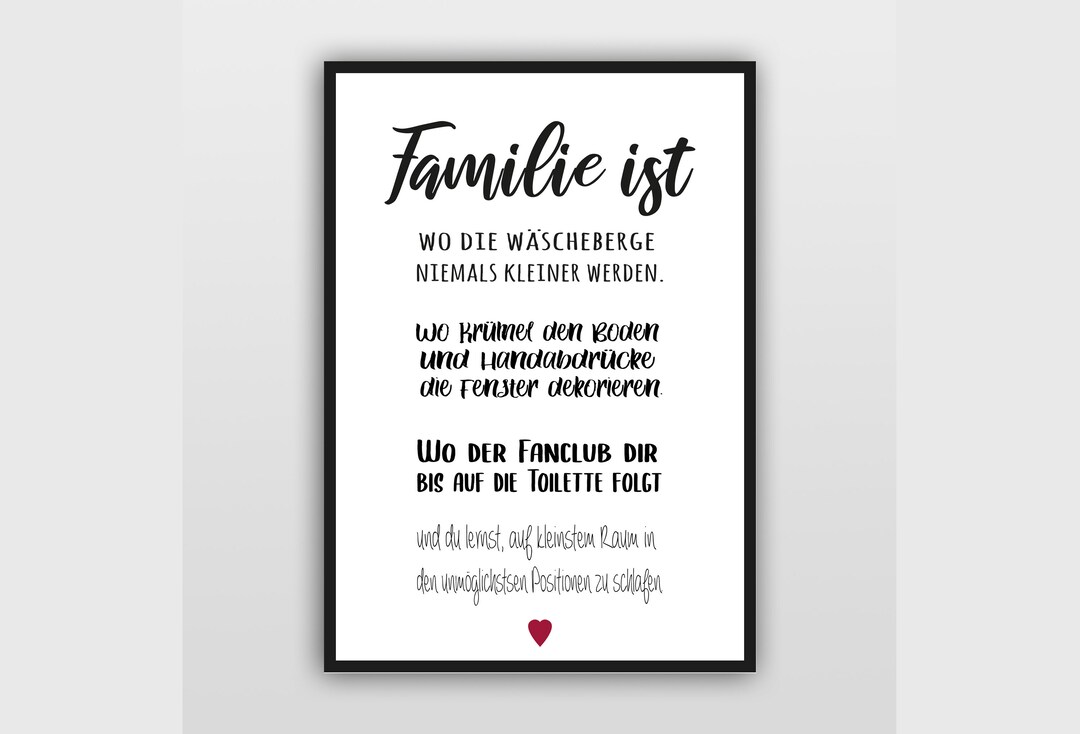 Modernes Bild mit Spruch Familie ist wo die Wäscheberge niemals