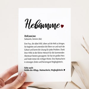 Karte Definition Hebamme mit Umschlag  | Geschenk Hebamme | Grußkarte Definition  | Geburt Baby