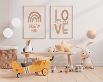 Affiche pour chambre d'enfant "Rêvez grand" avec arc-en-ciel