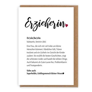 Karte Definition Erzieher/Erzieherin/Lehrerin/Lehrer/Lieblinsmensch mit Umschlag  | Geschenkidee zum Abschied