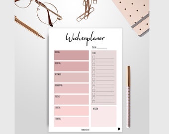 Weekly Planner | Notepad DIN A5 with 50 sheets | blocks | To-Do List | Weekly schedule | menu plan