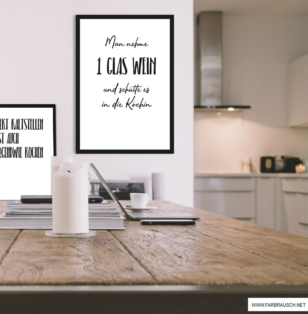 Poster mit Spruch. Man nehme ein Glas Wein und schütte es in die Köchin Etsy.de