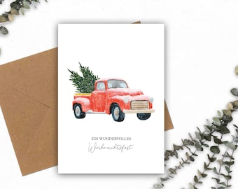 Christmas card with envelope, card Christmas, card Christmas watercolor, Christmas card watercolor modern