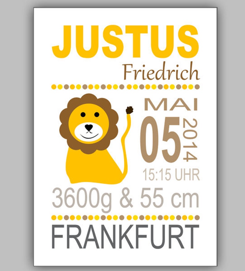 Poster Löwe für's Kinderzimmer mit Name und Geburtsdaten Bild 2