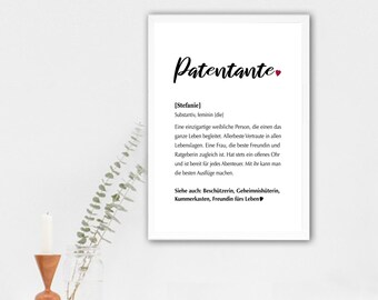 Poster "Definition Patentante/Patenonkel" mit Namen- Persönliches Geschenk für die Paten