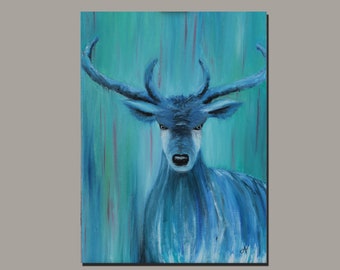 Regard - Cerf - peinture à l'huile - 35 x 26.8 cm - portrait - animal - deer